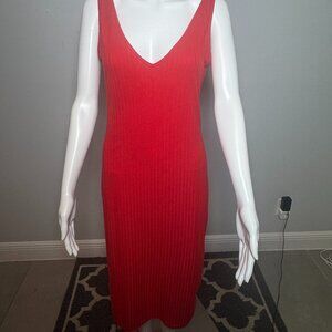 Chic & Timeless Red Ribbed Midi Dress